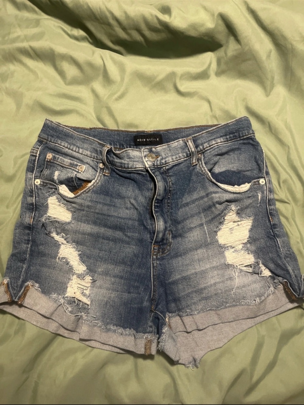 Aéropostale Distressed Blue Denim Mom Shorts